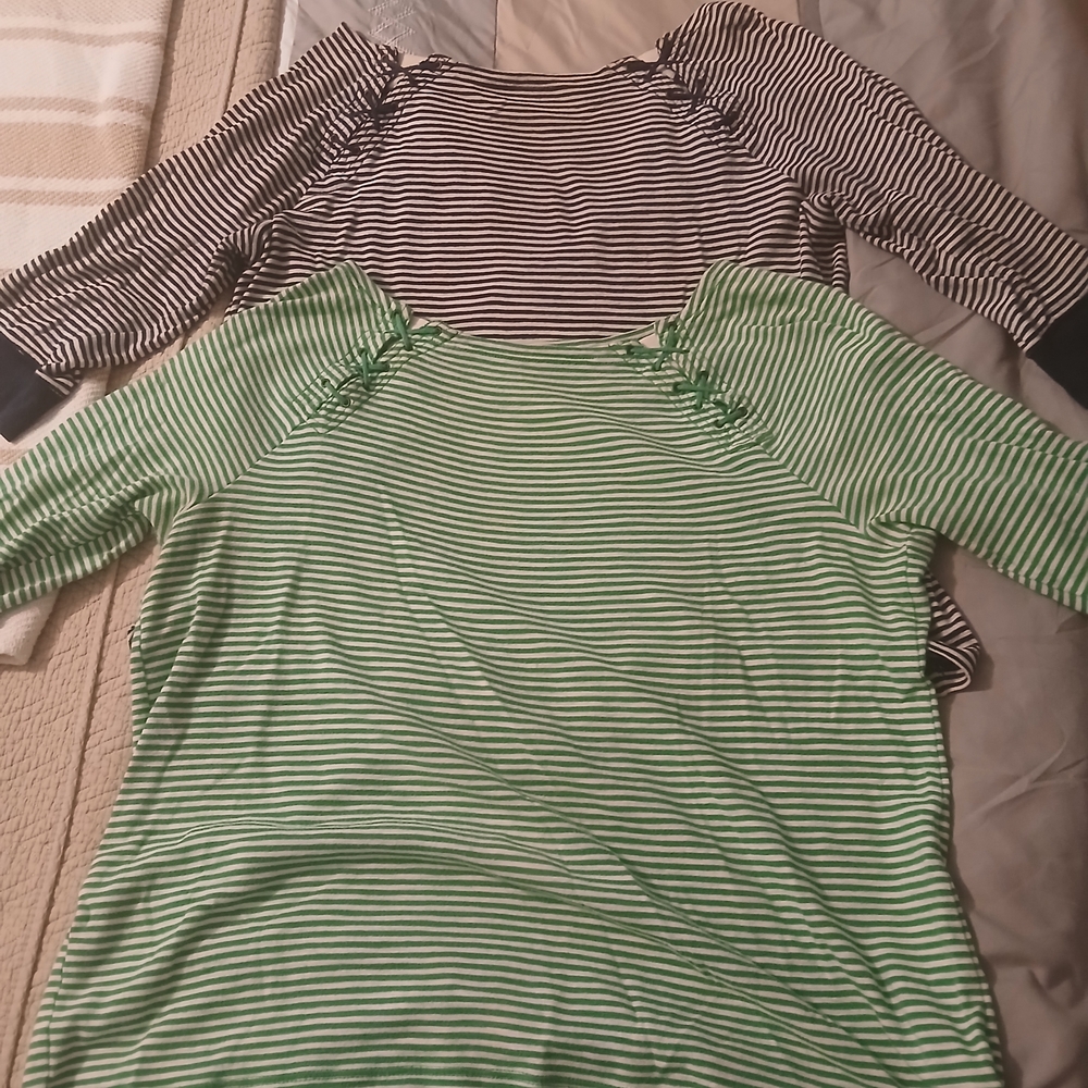 Ralph Lauren Green and White Striped Women’s Top